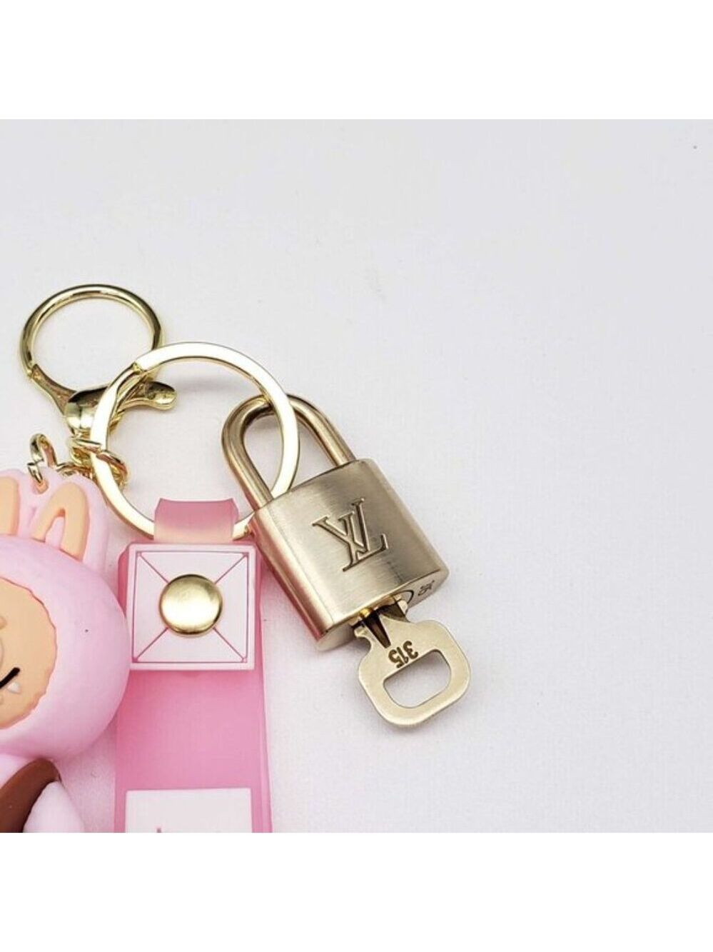 Louis Vuitton Gold Padlock Key 🔒 Authentic LV Charm + Unbranded Labubu Keychain - Picture 3 of 8